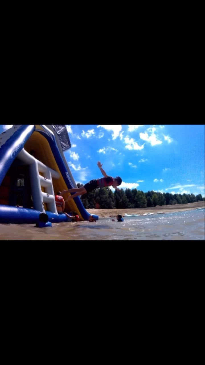 Unashamed campers are testing out the new aquapark… results are looking good